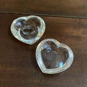 Pair (2) Orrefors Hellsten Amour Romantic Heart Crystal Glass Candle Holders